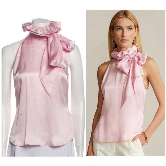 Ralph Lauren Collection Purple Label Ruffle Collar Silk Blouse Tie Neck Pink 2 - Picture 2 of 15